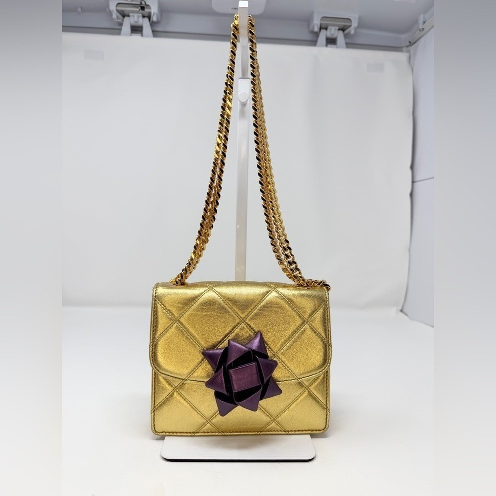 Marc Jacobs Rare Metallic Gold Quilted Leather Bow Mini Trouble Crossbody Bag - Picture 10 of 16